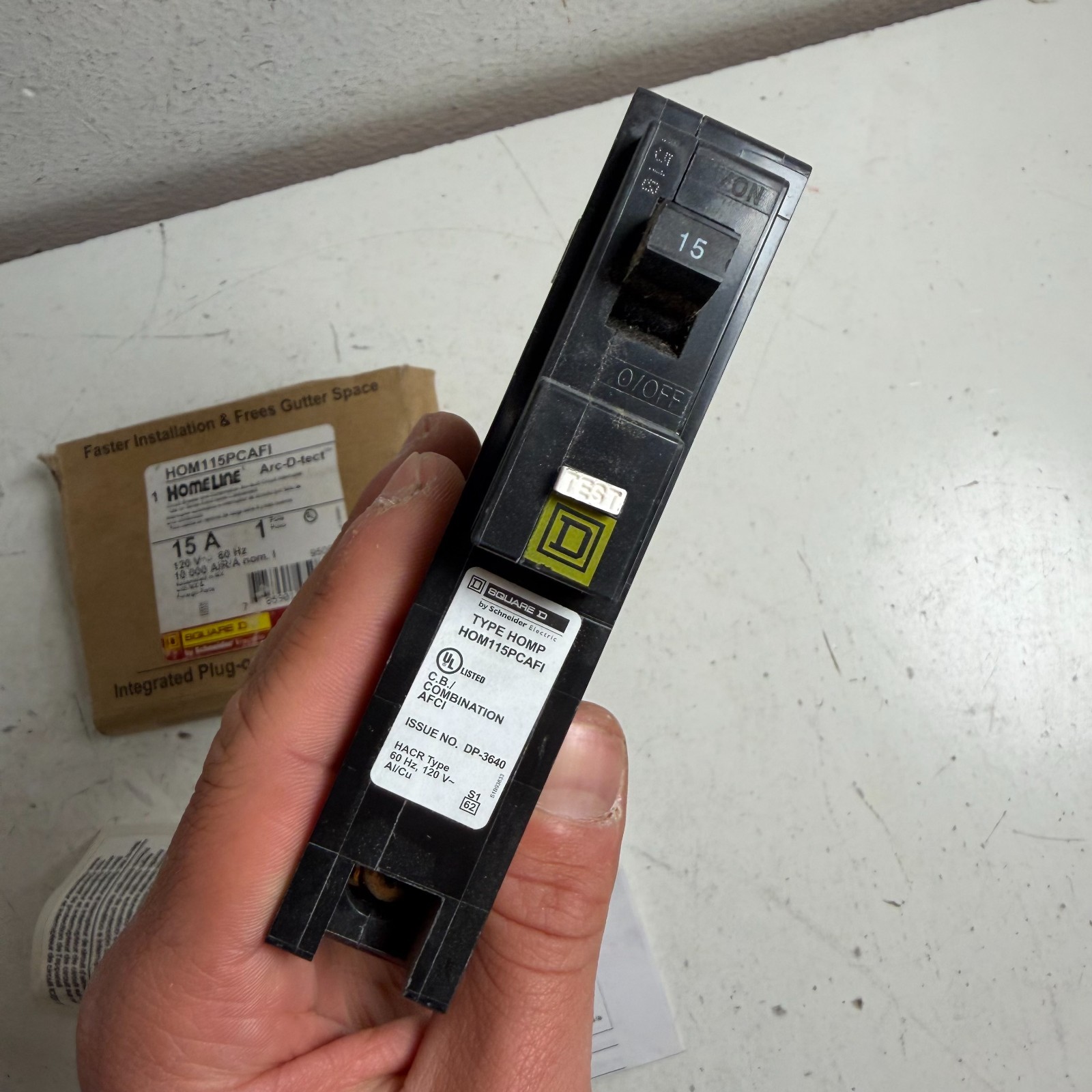 Square D HOM115PCAFI Black 15A Single-Pole HOM Series Miniature Circuit Breaker