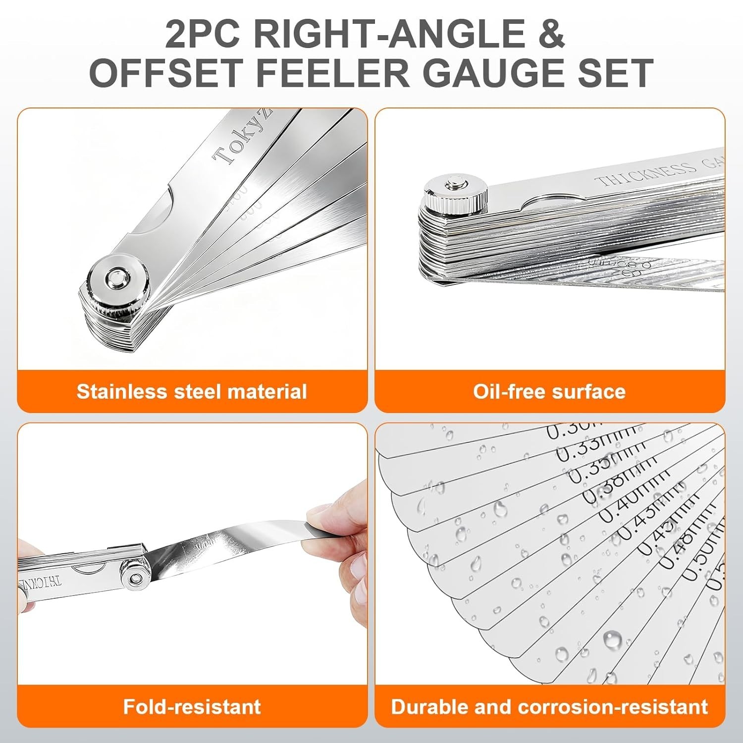 2Pcs Stainless Steel Feeler Gauge Set,32 Straight Blades Feeler Gauge16 Piece…