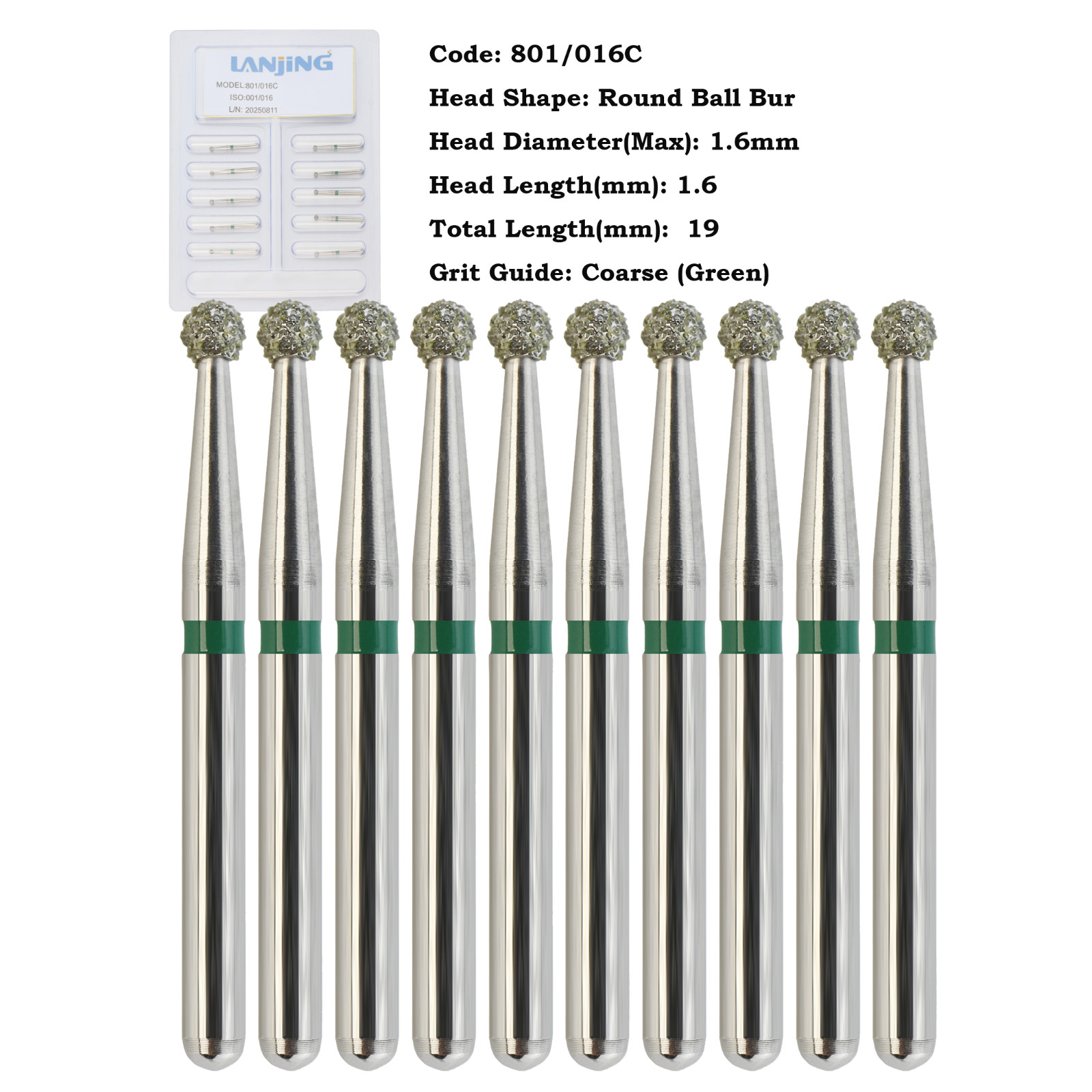 Multi-use Diamond Bur Round Burs 801/016C Coarse FG Friction Grip High Speed