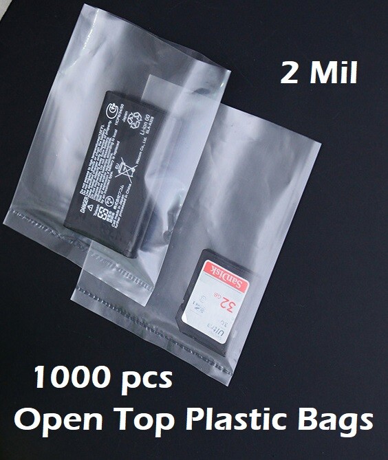 1000 Clear Poly 2-Mil Plastic Bags Lay Flat Open Top FDA Impulse Sealer Baggies