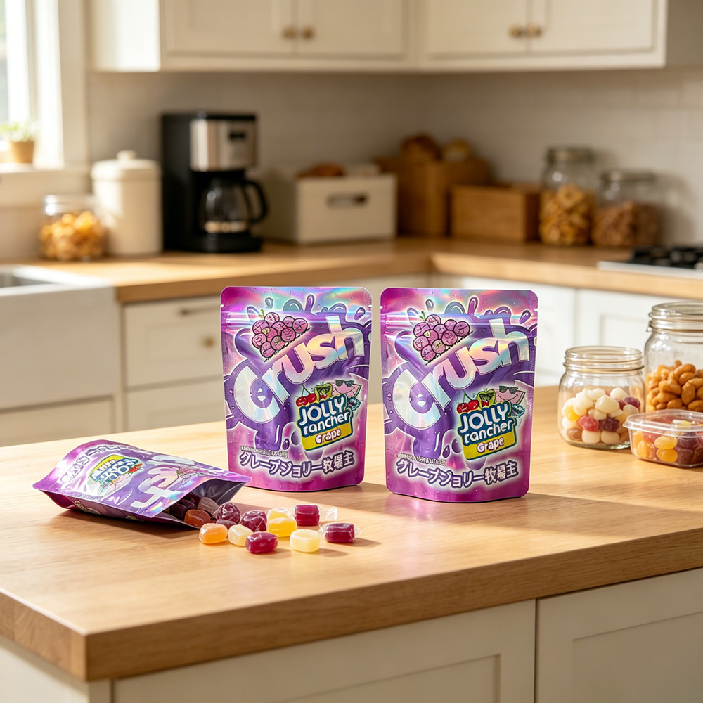 Smell Proof 3.5g Stand Up Mylar Bags Zipper Candy Holographic Foil Bags 100pcs
