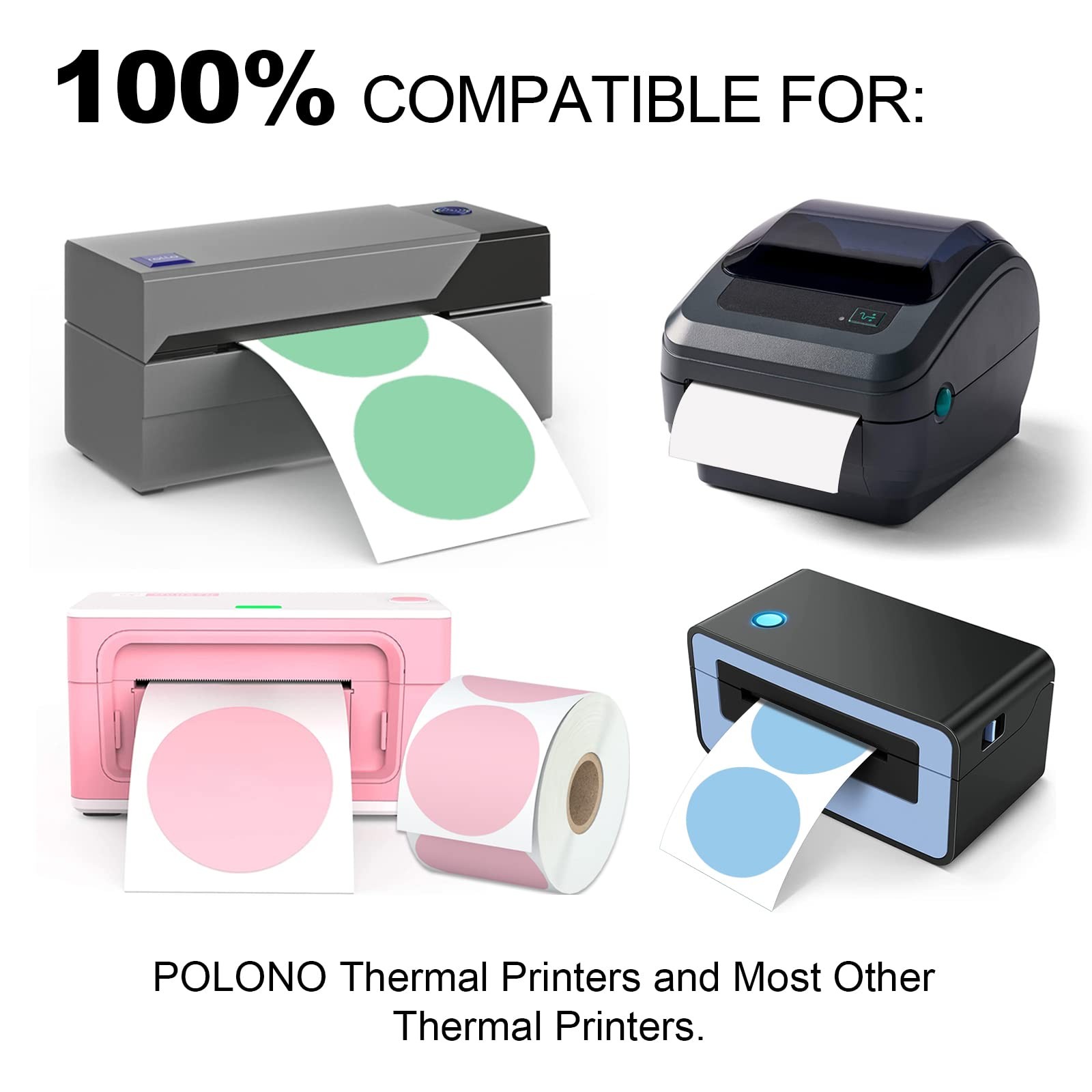 750 White Circle Direct Thermal Labels for Zebra, Rollo, MUNBYN Printers