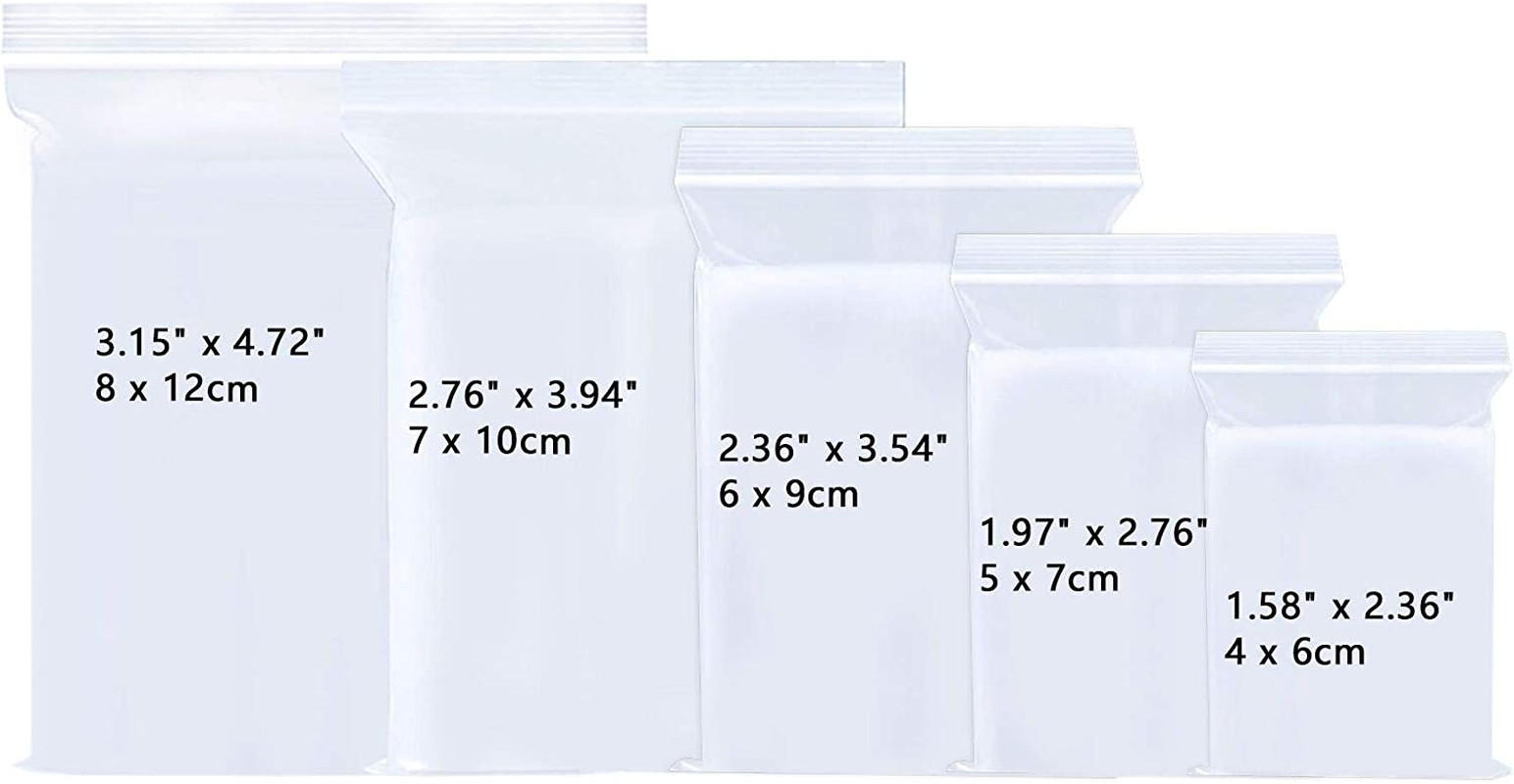 Jewelry Baggies 5 Sizes 500Pcs Small Sealable Zipper Bags Clear Plastic Zip Bags