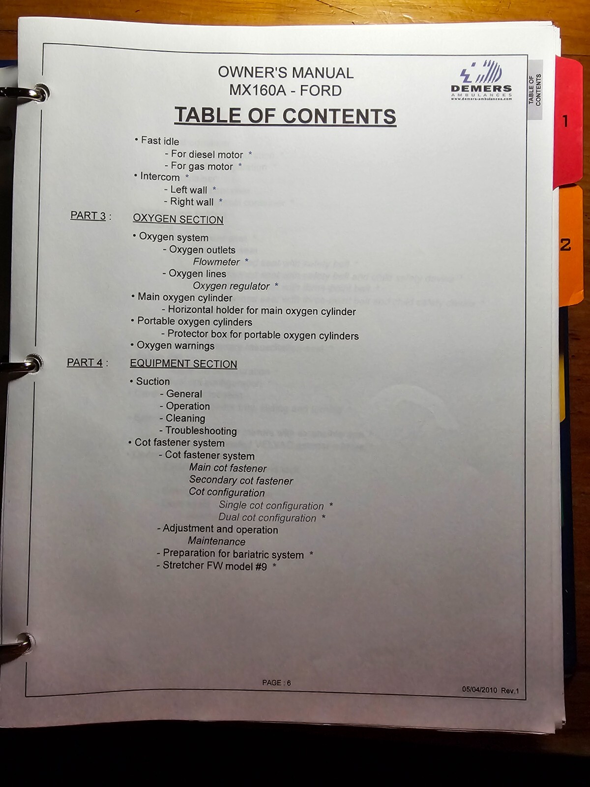 Demers Mystere MX160A Ambulance Owner’s Operator’s Manual C015249 Rev 1 2010