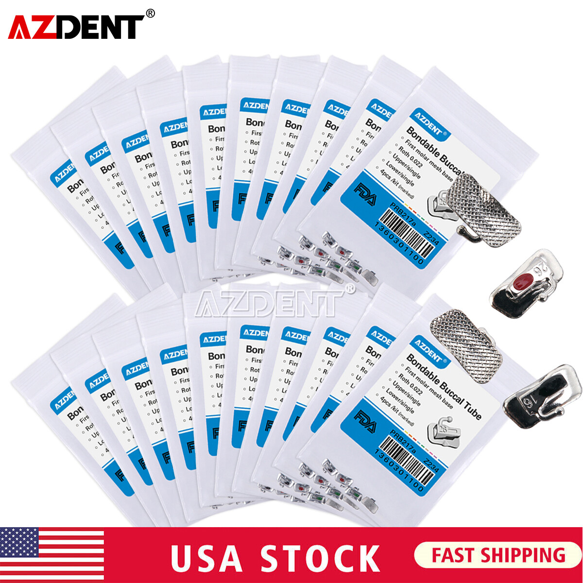 20X AZDENT Dental Orthodonic 1st Molar Roth 022 Bondable Buccal Tube Non-Conv