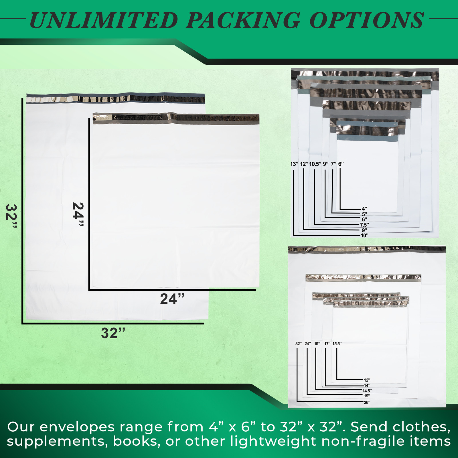 Poly Mailers Shipping Bag 5×7 6×9 9×12 10×13 7.5×10.5 12×15.5 14.5×19 19×24