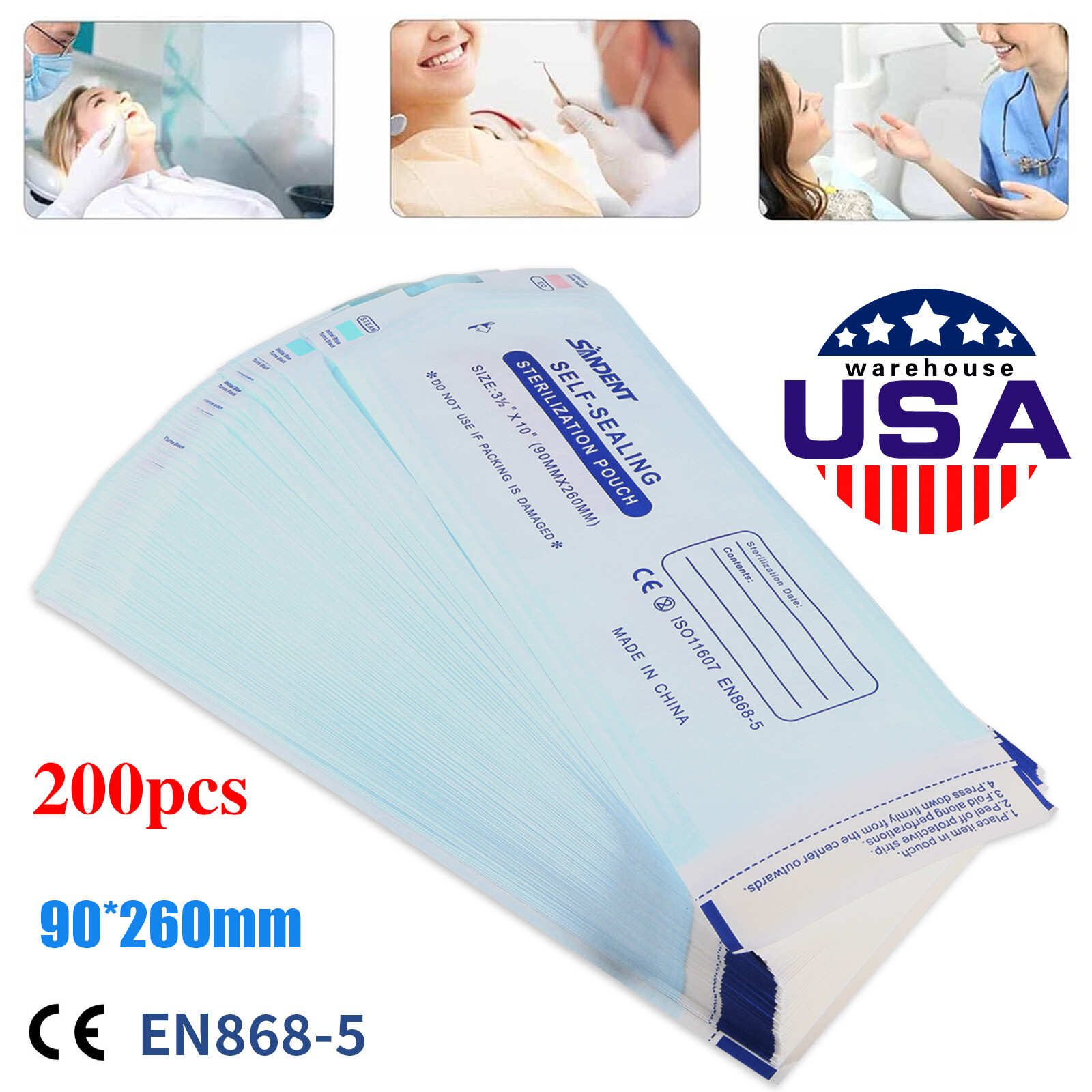 1000 3.5″ x 10″ Dental Sterilization Pouches Sterilizer Autoclave Bags Tool Nail