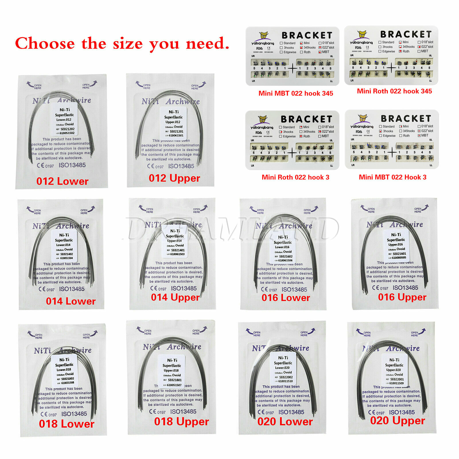 100*Orthodontic Dental Arch Wire Niti Round/10 Bracket Brace Mini MBT/Roth 3/345