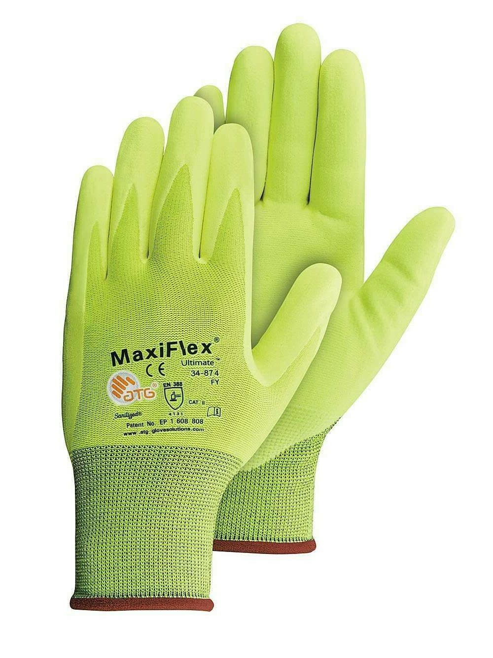 PIP 34-874FY MaxiFlex Ultimate HI VIS Micro Foam Nitrile Grip WORK GLOVES 6 PAIR