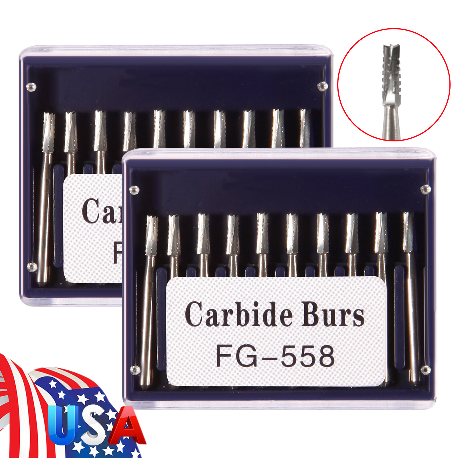 Dental Midwest FG #558 Straight Fissure Crosscut Carbide Burs 10-100Pk