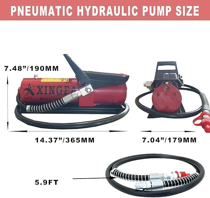 Air Hydraulic Foot Pump: 10,000 PSI, 0.45 Gal, 3/8″NPT Out, 1/4″In Lubricator