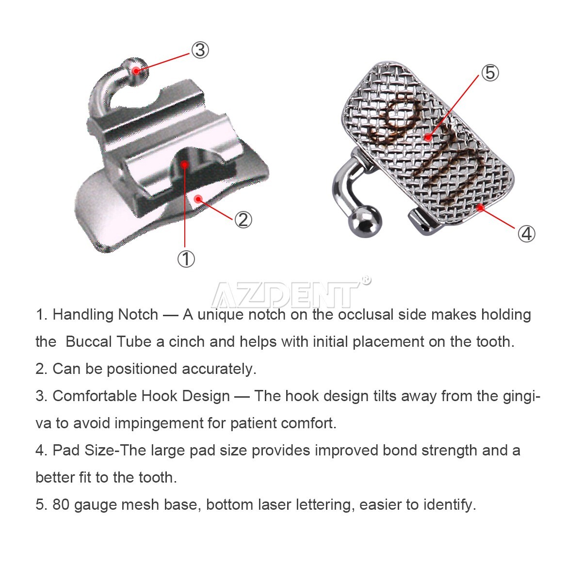 5Packs Dental Orthodontic Bondable Buccal Tube ROTH 022 1st Molar Convertible