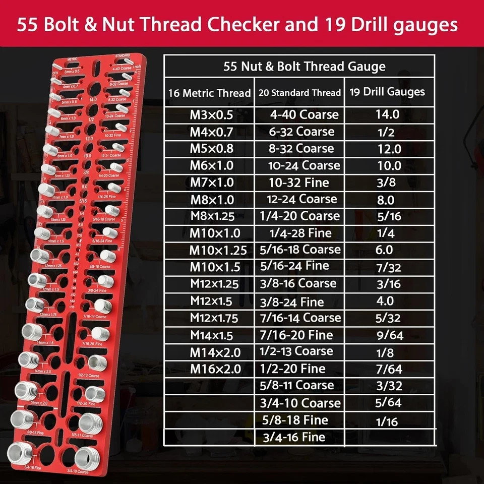 55 Nut and Bolt Thread Checker Thread Checker Standard and Metric Bolt…