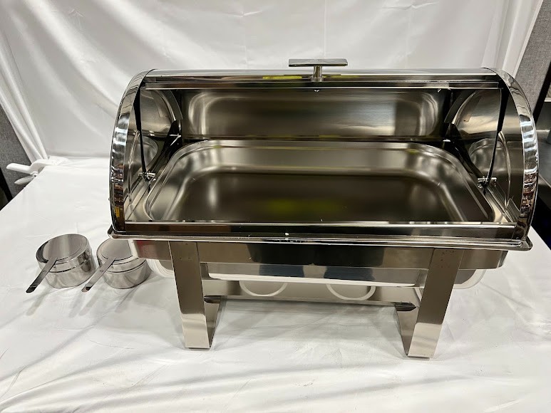 Choice Deluxe 8 Qt. Full Size Chrome Accent Roll Top Chafer.