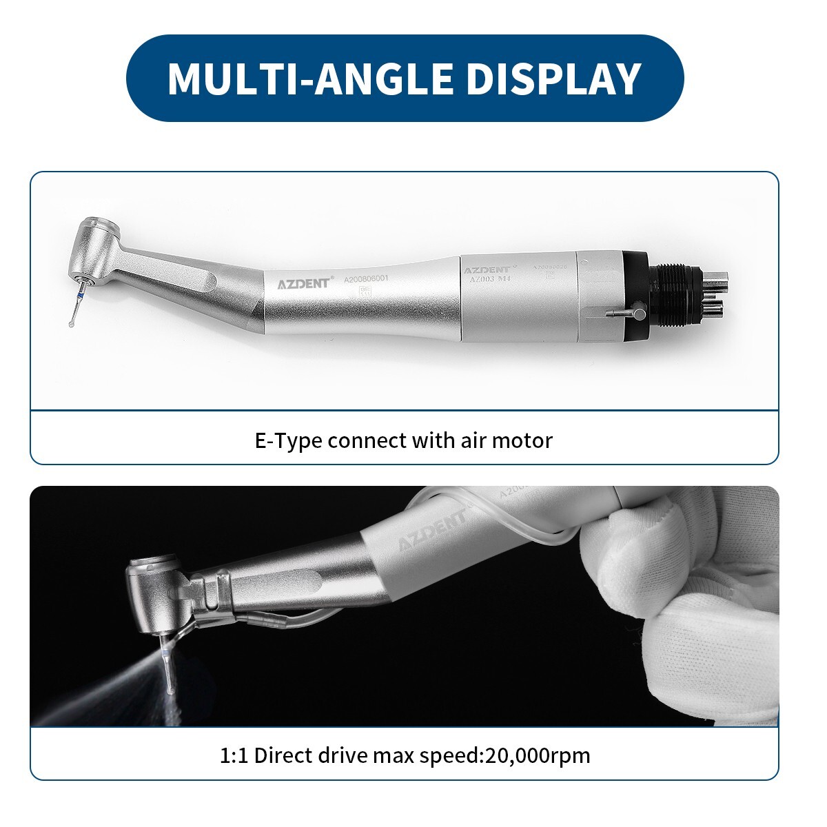 AZDENT Dental Slow Speed Contra Angle Handpiece 1.6mm Friction Grip Push Button