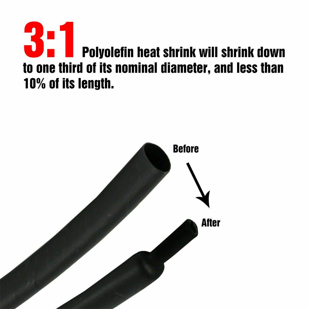 20ft Black Φ1/4″ (6.4mm) Heat Shrink Tubing 3:1 Dual Wall Adhesive Glue Lined US