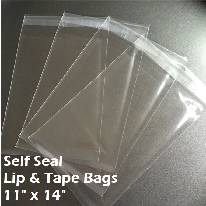 11″ x 14″ Clear Recloseable Self Seal Adhesive Lip & Tape Plastic Cello Bags