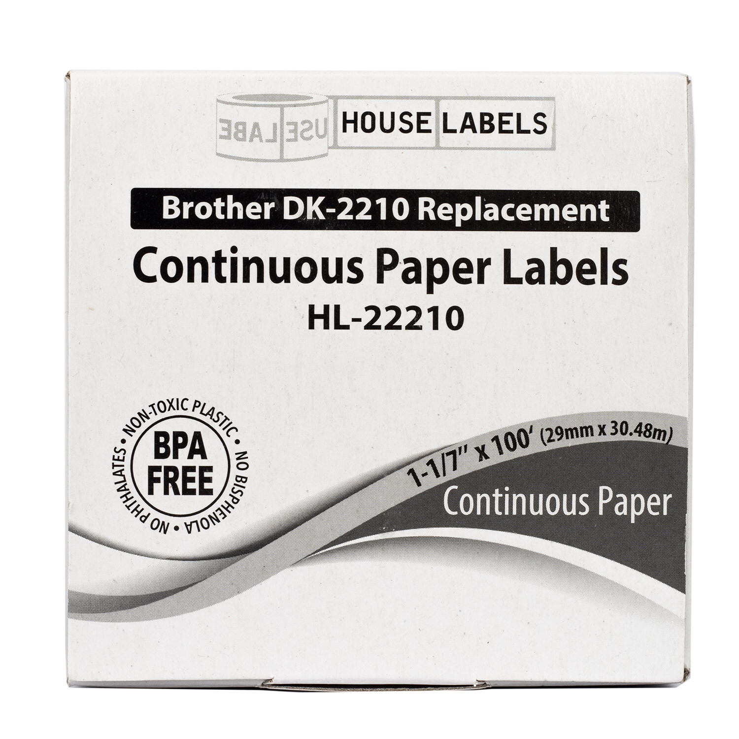Non-OEM Fits BROTHER DK-2210 Continuous Labels (1-1/7″ x 100 feet) – (1) Roll