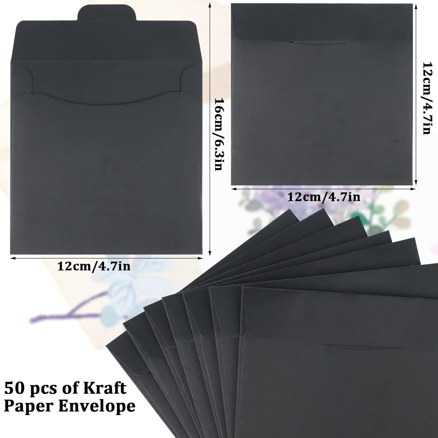 50 Pack Kraft Paper DVD Envelopes, Black Blank CD Paper Cardboard Storage Holde