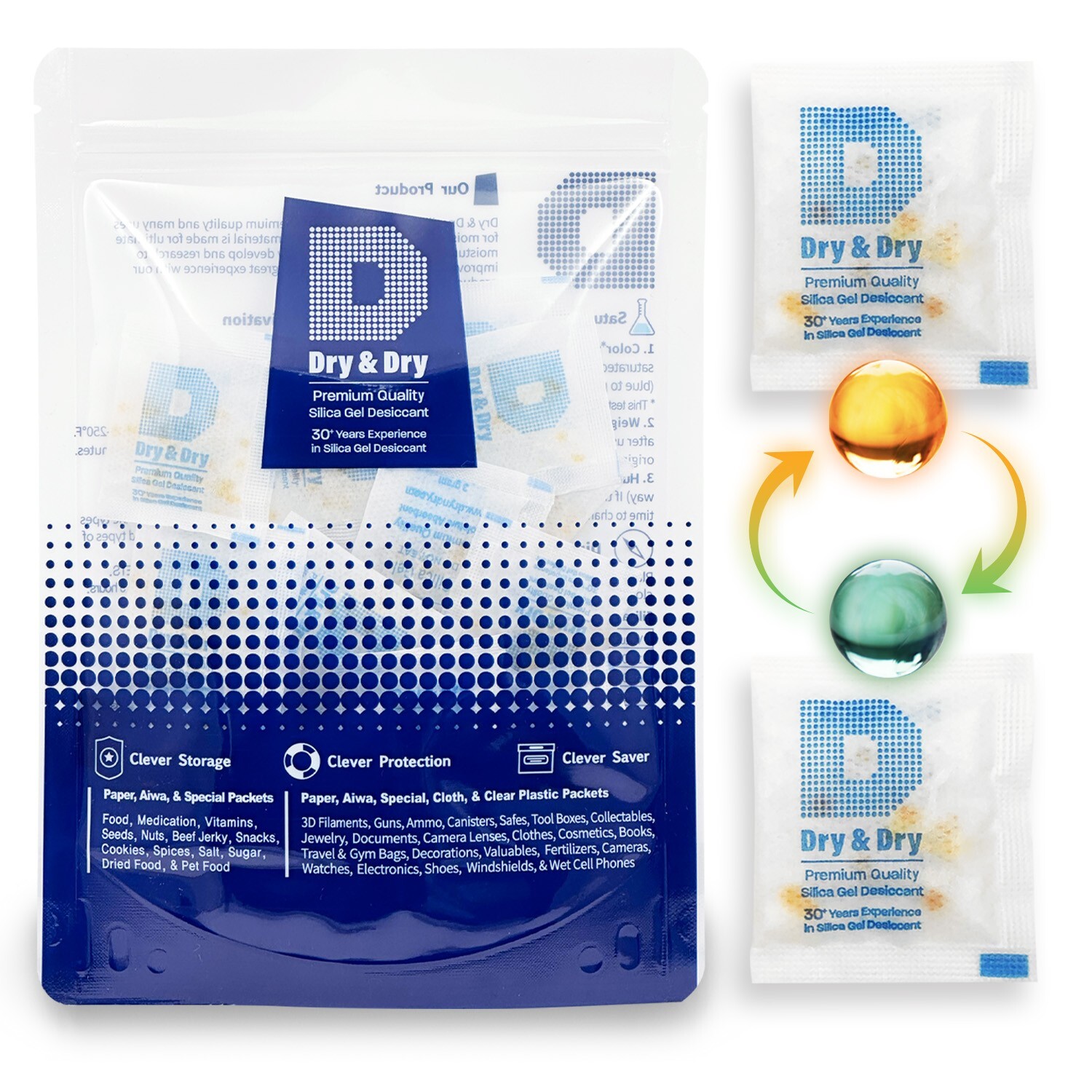 3 gram X 100 PK “Dry & Dry” Food Grade Orange Indicating Silica Gel Packets