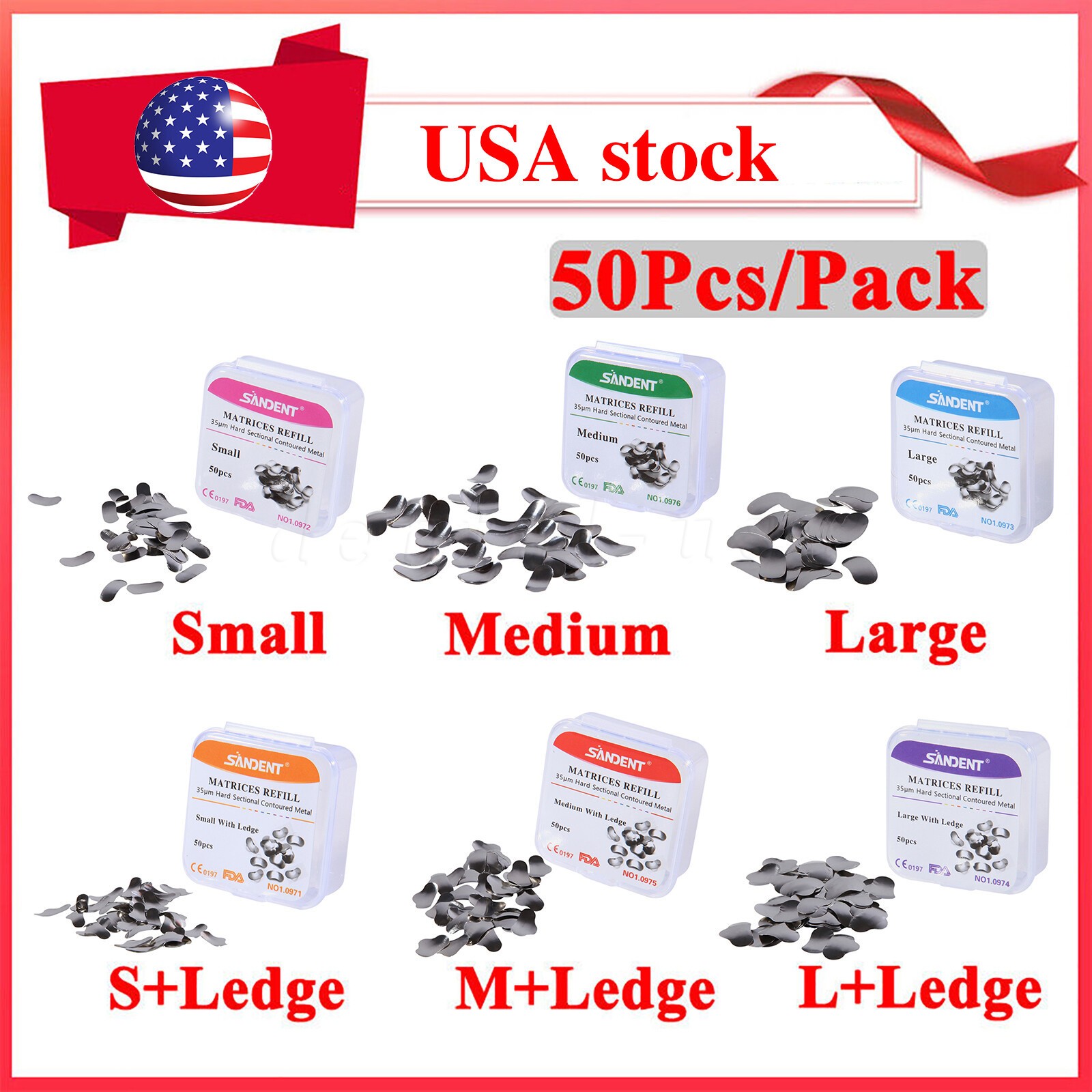 Dental Metal Matrices Matrix Band Sectional Contoured Refill S/M/L 50Pcs/1Pack