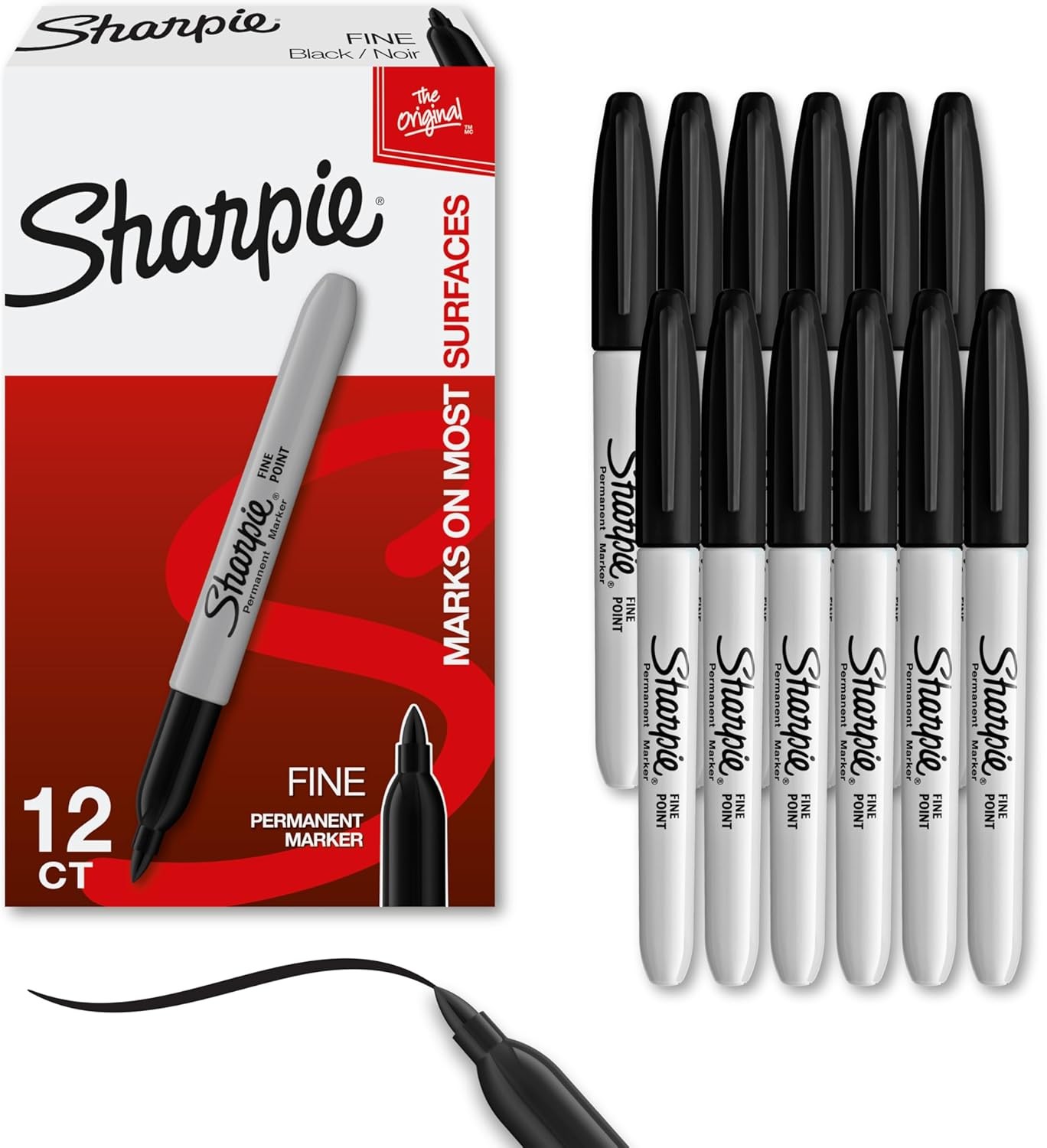 Sharpie Permanent Markers, Fine Tip, Black, 12 Count – Office Supplies, Quick Dr