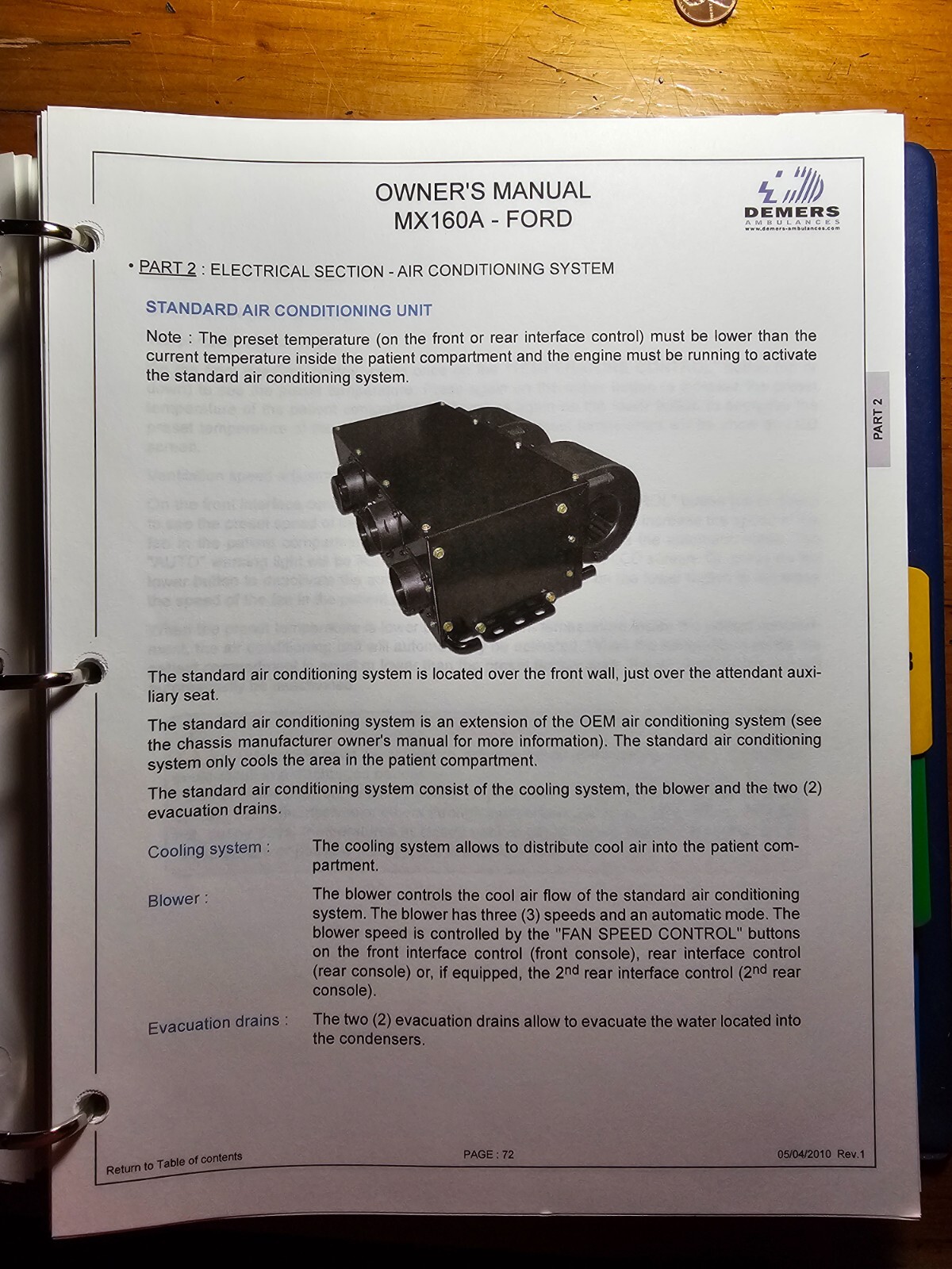 Demers Mystere MX160A Ambulance Owner’s Operator’s Manual C015249 Rev 1 2010