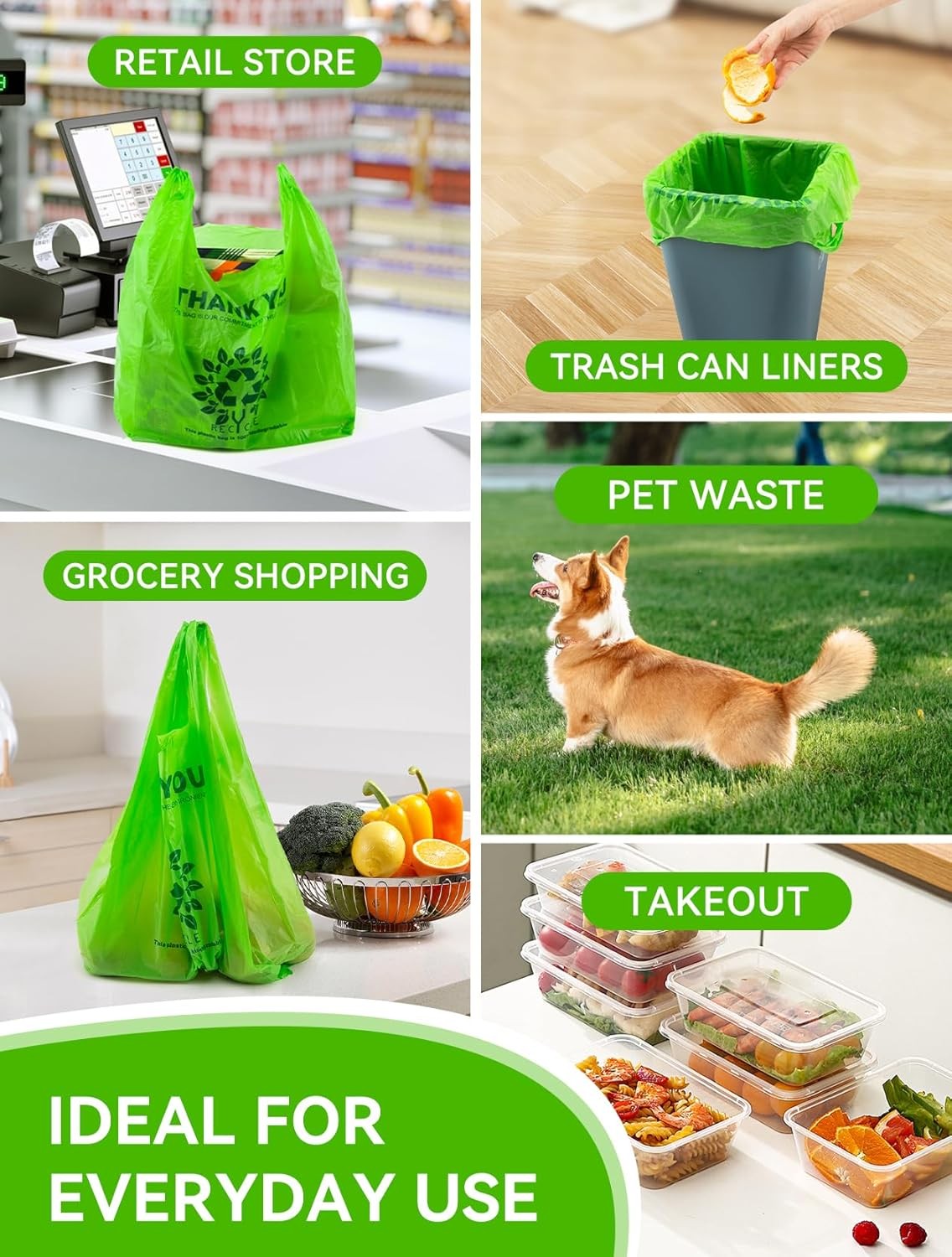 100 Count Recyclable Compostable 100% Biodegradable T-Shirt Bags | Eco-Friend…