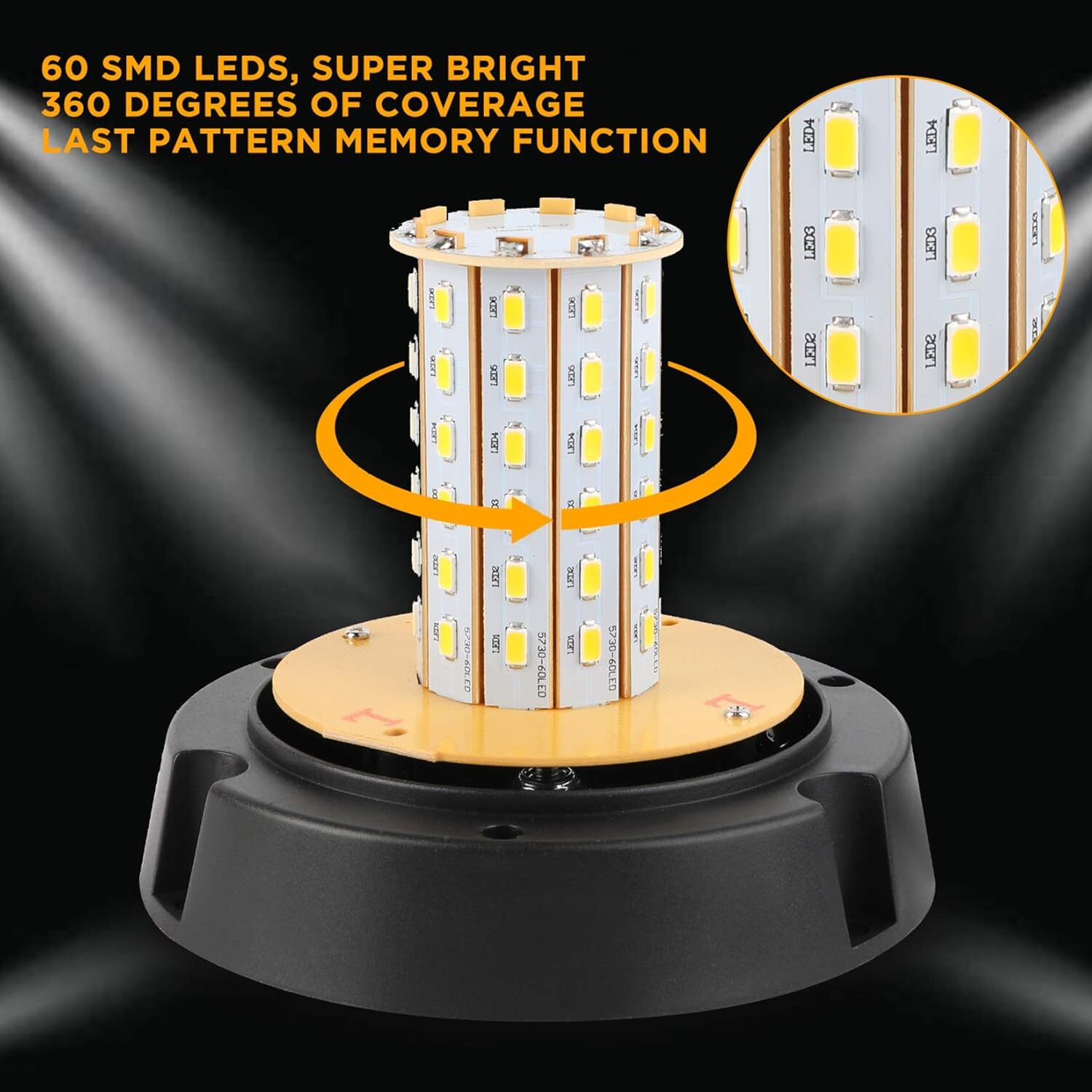 60 LED Beacon Strobe light Flashing Emergency Light Amber roof top lamps