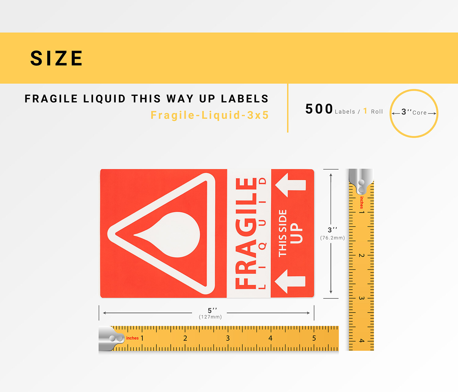 4 Rolls ; 500 Labels 3×5 (3″ x 5″) Pre-Printed Fragile LIQUID This Way Up Labels