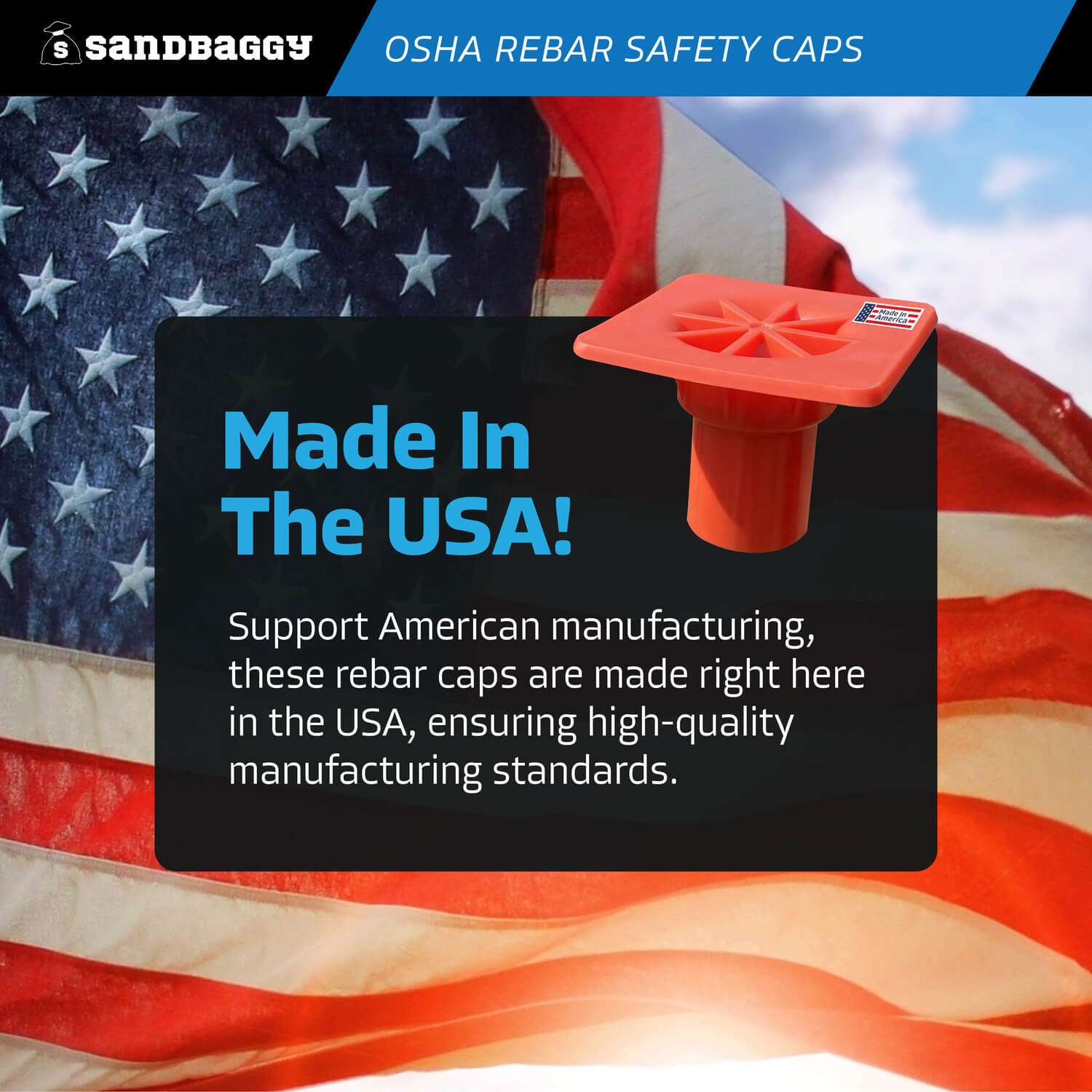 Sandbaggy OSHA Rebar Safety Caps (Impalement Protection) | Rebar #3-8 [USA Made]