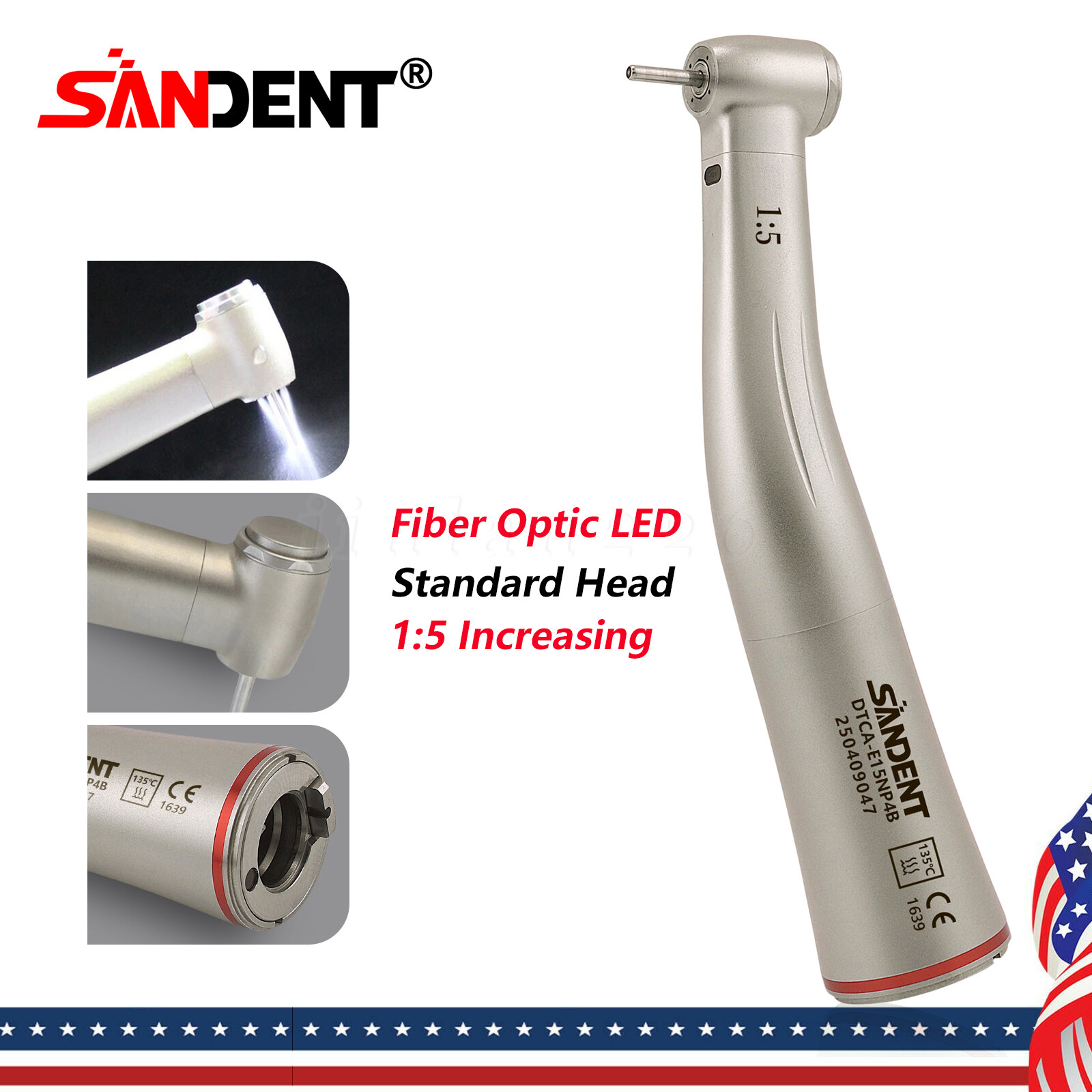 Dental 1:5 Optic LED Contra Angle Increasing Handpiece Fit NSK Electric Motor