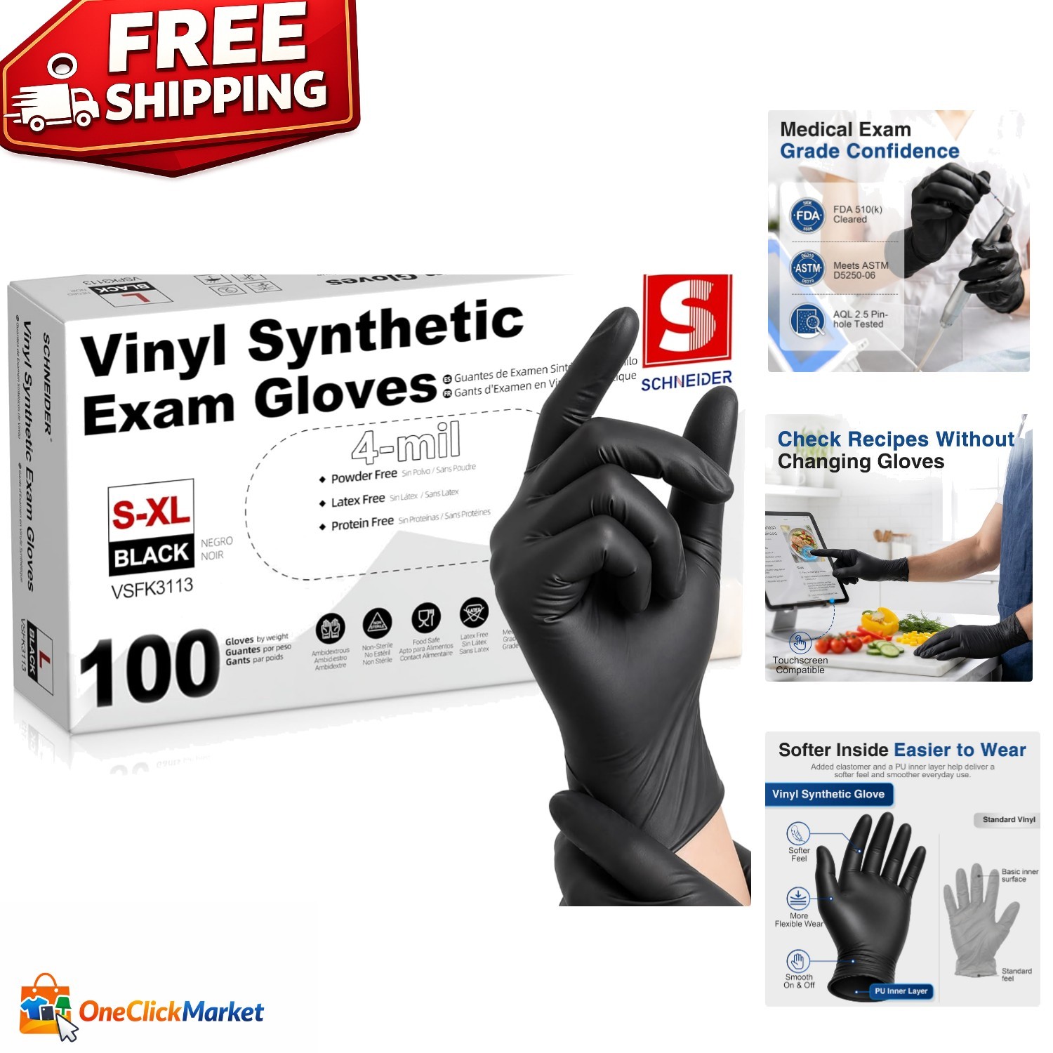 Versatile Black Disposable Vinyl Gloves 4 Mil – Food-Safe & Waterproof 100 Ct