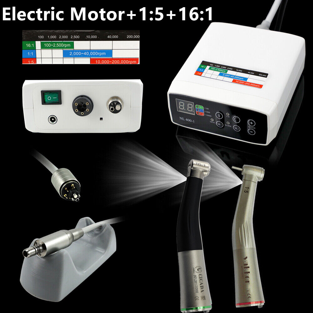 Dental Electric Motor + 1:1 + 1:5 + 16:1 LED Handpiece Contra Angle