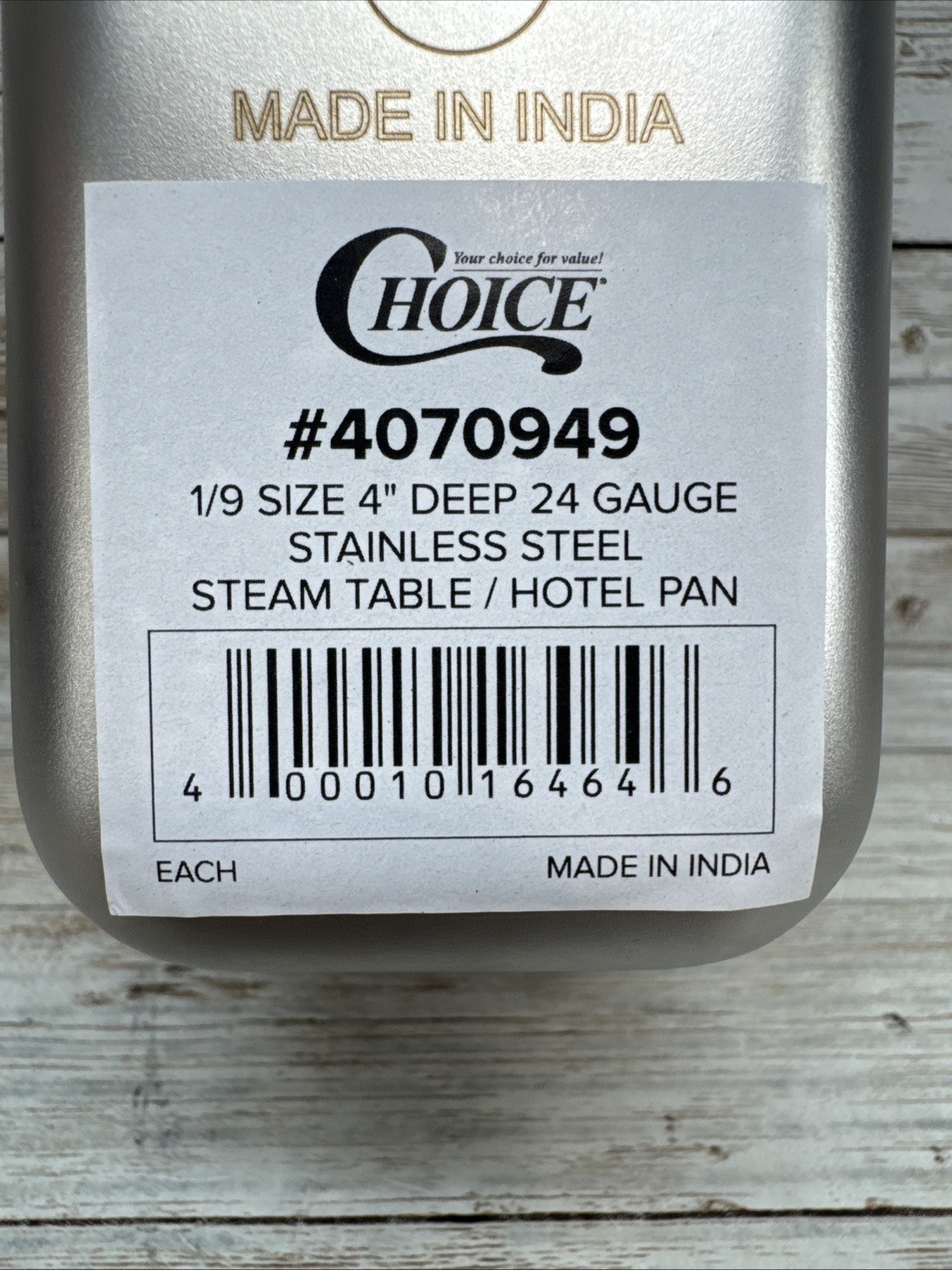Choice stainless steel Steam Table Buffet 1/9 Size 4”deep Pan #4070949 *Lot – 6*