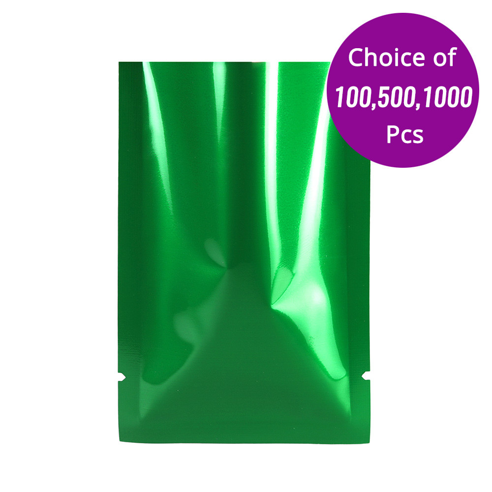 2.25×3.5in Wholesale Green Silver Open Top Bag Pouch with Heat Seal Machine N07