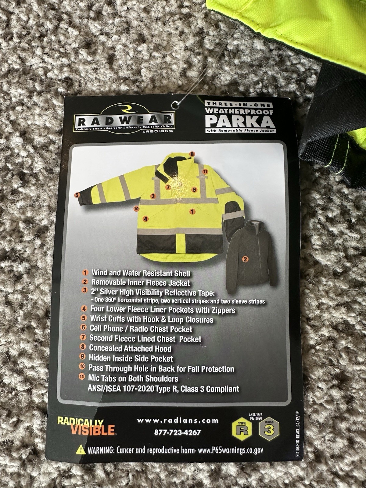 Radians Radwear 3 In 1 Weatherproof Heavy Duty Insulated Hi Vis Parka