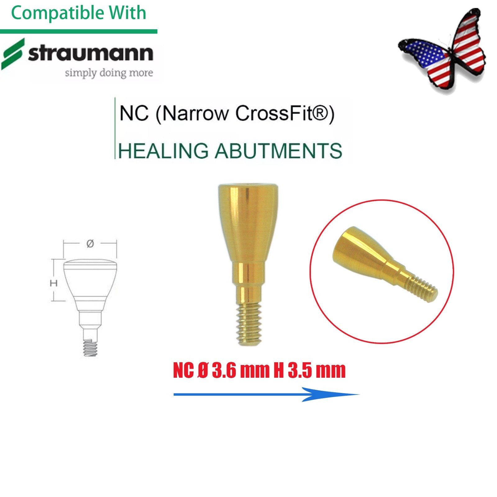 US NC Healing Abutment & Closure Cap Fits Straumann CrossFit BLT Ø3.3 5pcs/set