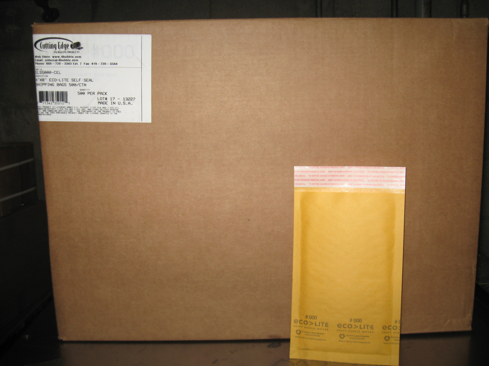 500 – #000 Ecolite Kraft Bubble Mailers, 4″ x 8″ w/ Free Shipping