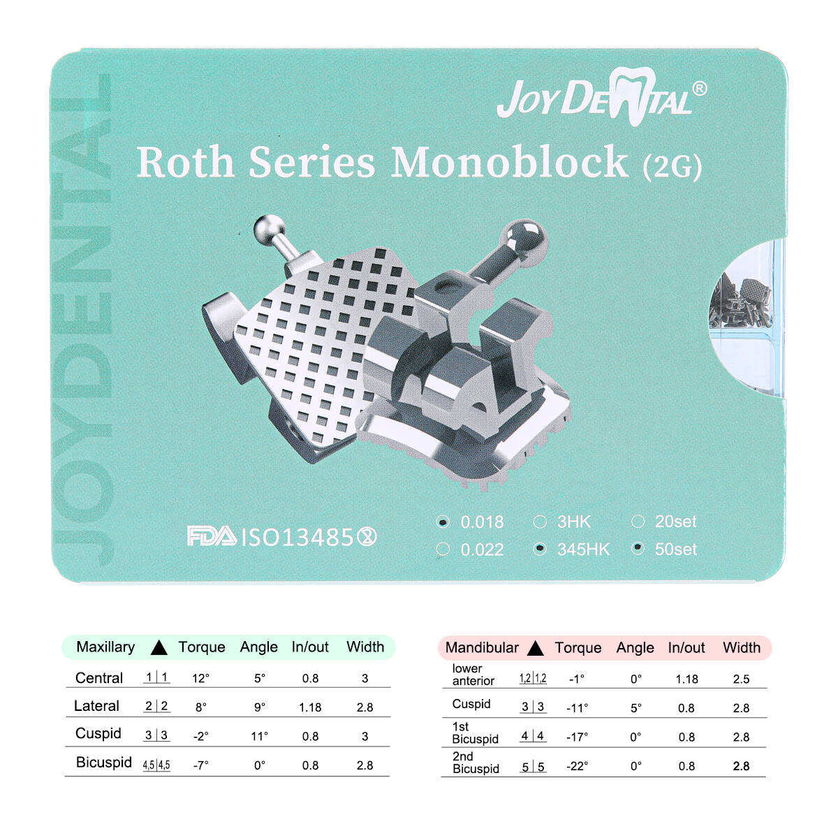 AZDENT Dental Orthodontic MIM Monoblock Brackets Brace MBT/Roth Hooks Mini 345
