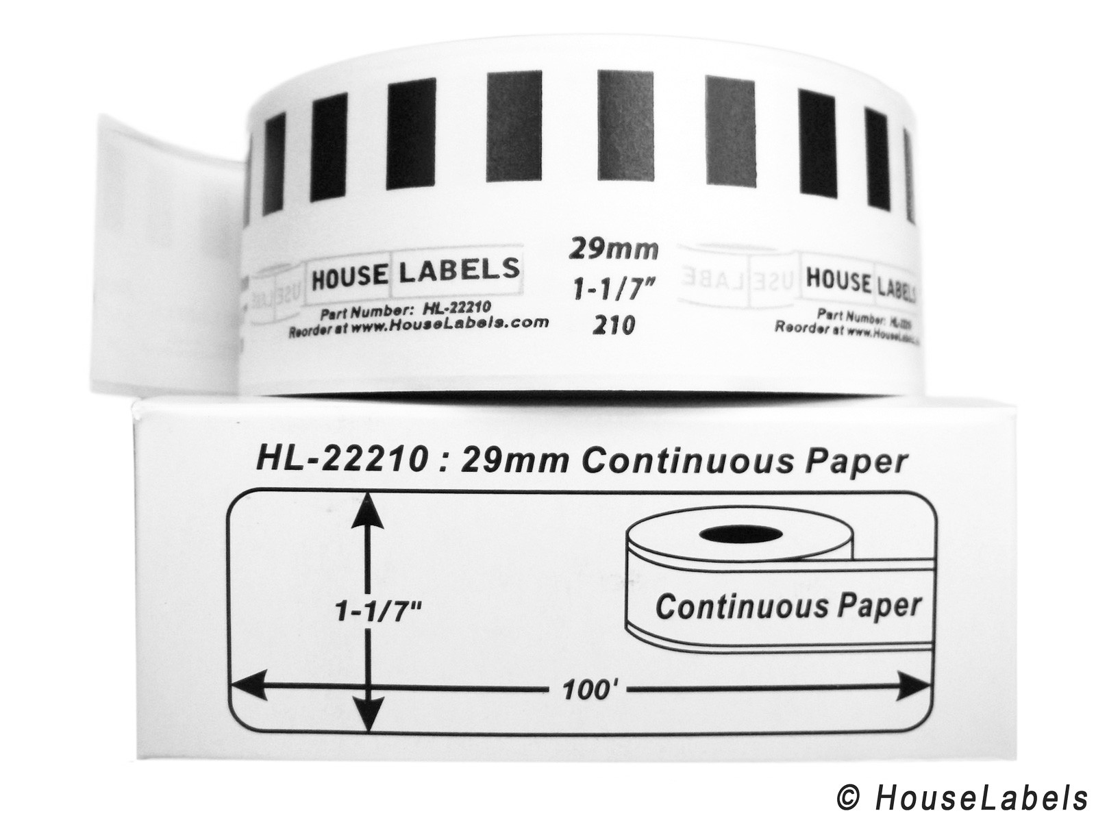 Non-OEM Fits BROTHER DK-2210 Continuous Labels (1-1/7″ x 100 feet) – (1) Roll