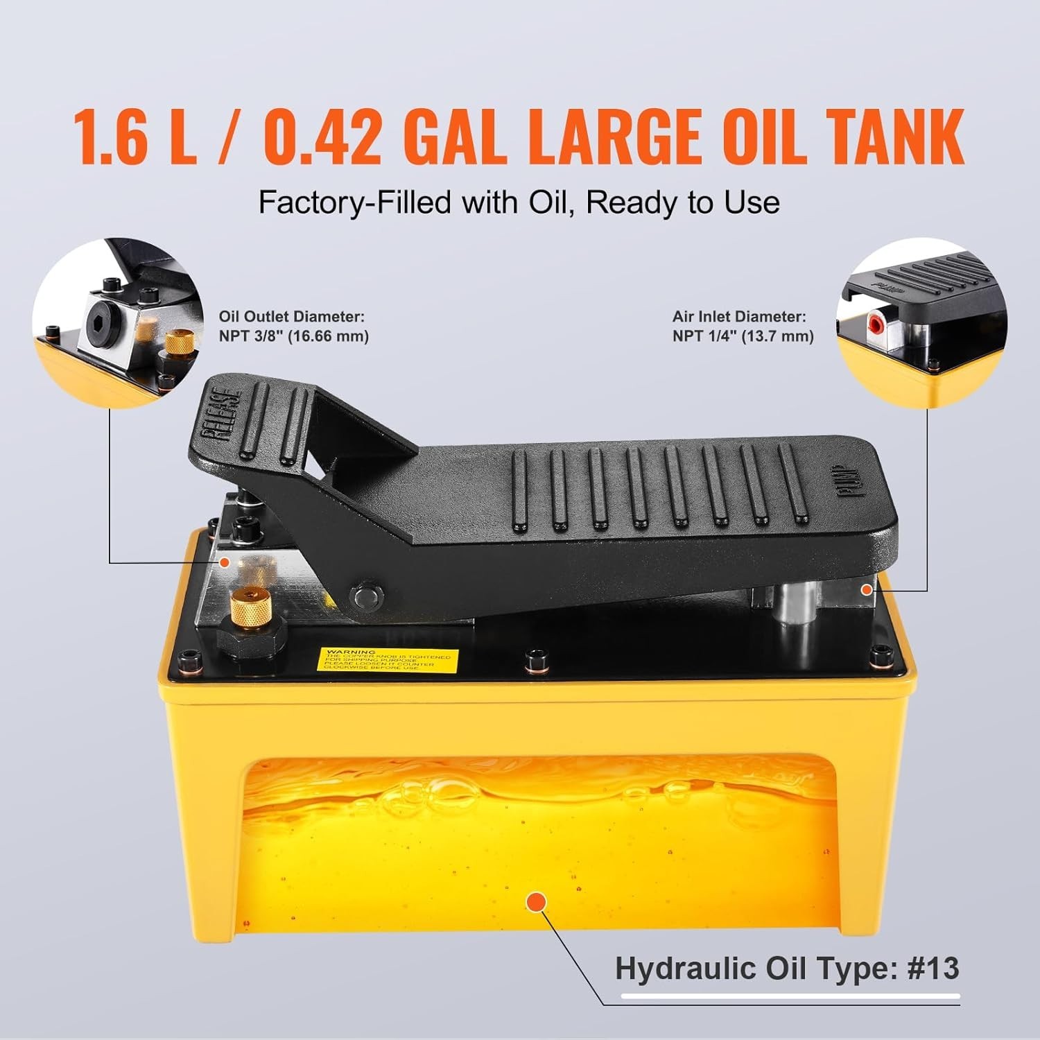 10,000 PSI Air Hydraulic Pump with 0.42 Gal Reservoir for Automotive Repairs