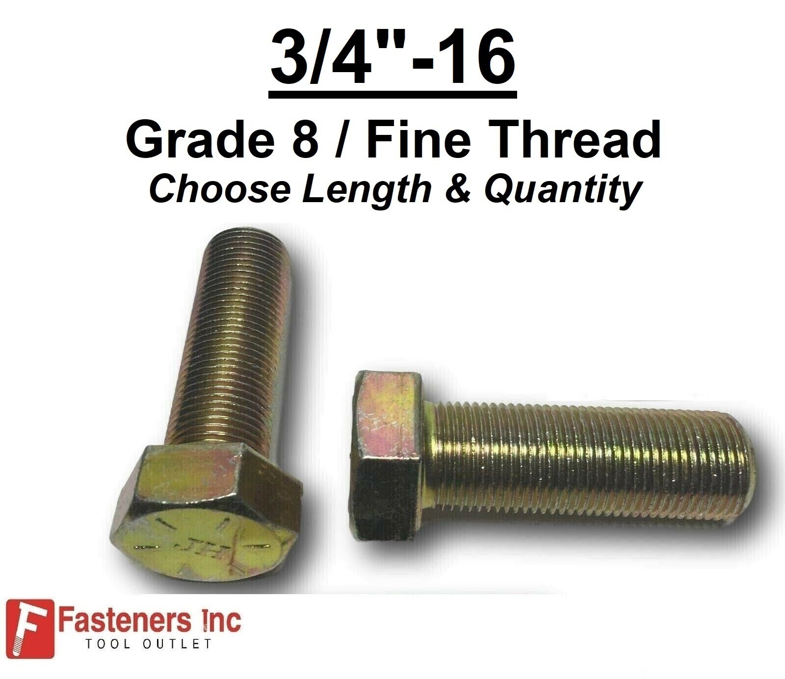 3/4-16 Hex Bolt Yellow Zinc Grade 8 Cap Screw Fine Thread (Pick Length & Qty)