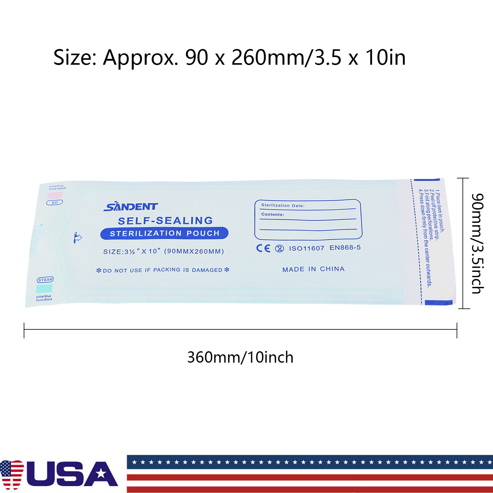1000 3.5″ x 10″ Dental Sterilization Pouches Sterilizer Autoclave Bags Tool Nail