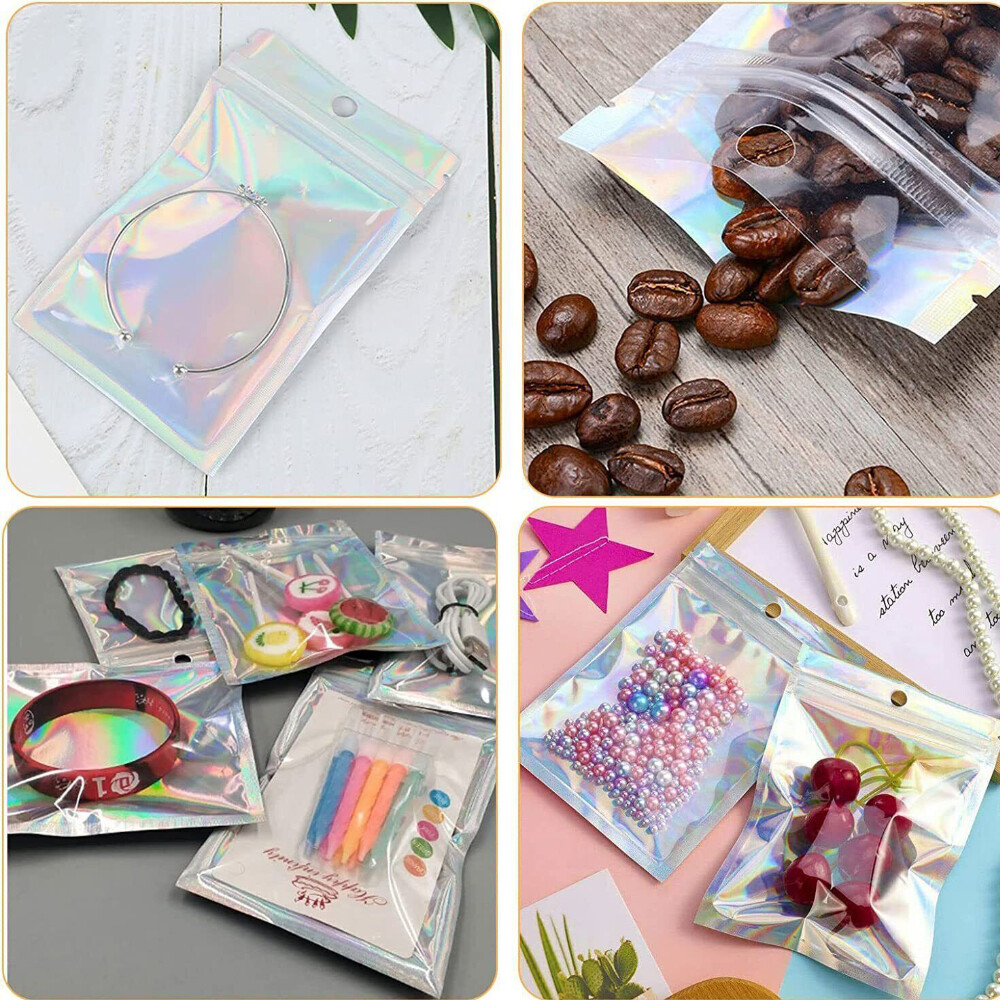 400 pcs Holographic Mylar Foil Bags Smell Proof Resealable Zip Lock Pouch Black