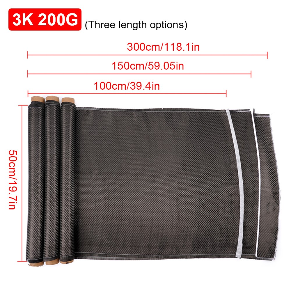 20″ x 10FT Real Carbon Fiber Fabric Cloth Roll 3k 200gsm 2×2 Twill Weave Black
