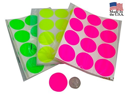 Coding Labels Bright Color Fluorescent 1.5 Inch Round Circle 1,500