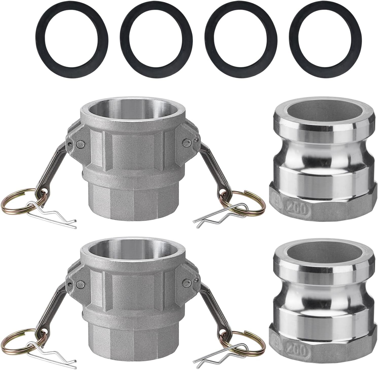 2 PCS Aluminum Camlock 2″ part D Cam & Groove Hose Fittings+2 PCS Aluminum Gl…