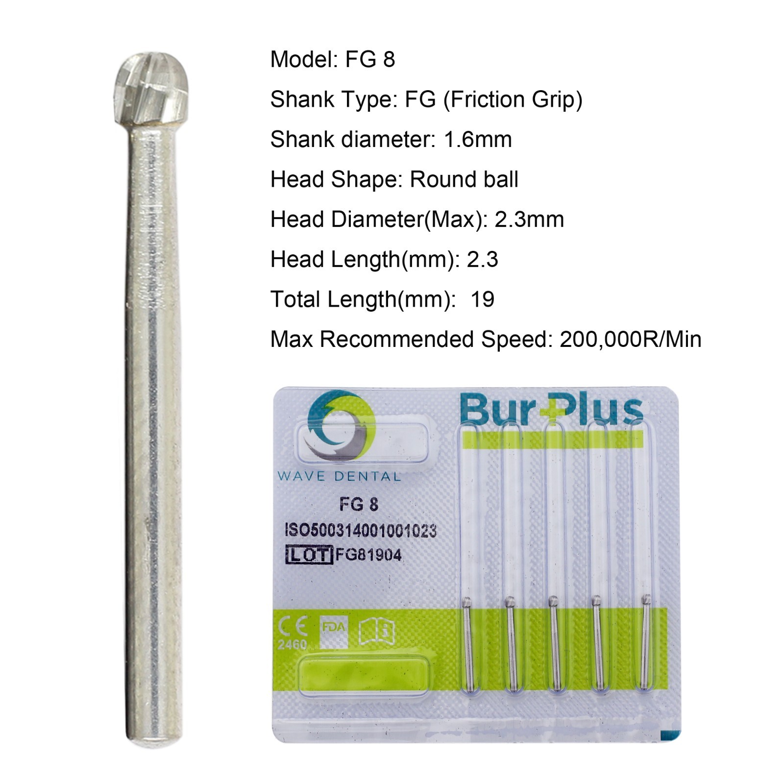 Wave Dental Surgical Burs 25mm Carbide Burs Friction Grip FG 19mm Round Pear 330