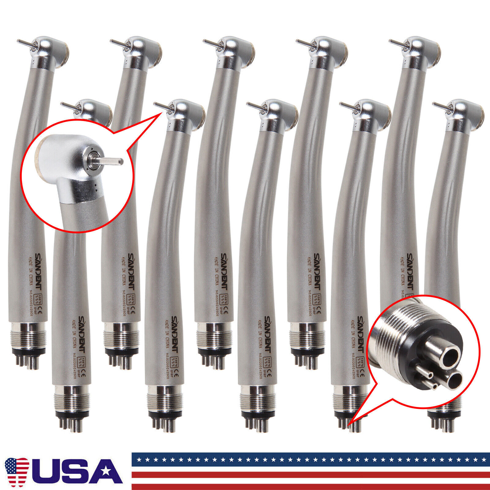 1-10 Packs SANDENT Dental High Speed Handpiece Standard Push Button 4 Holes